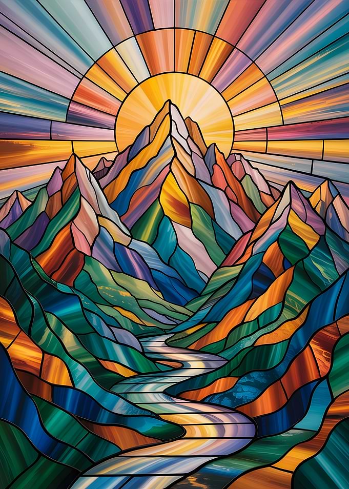 Stained Glass Mountain Dawn A Sunrise Journey Along the River