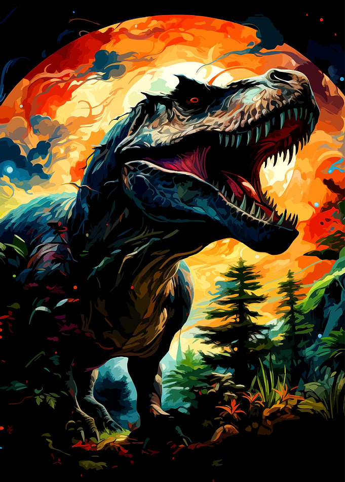 Roaring T-Rex in Colorful Jungle
