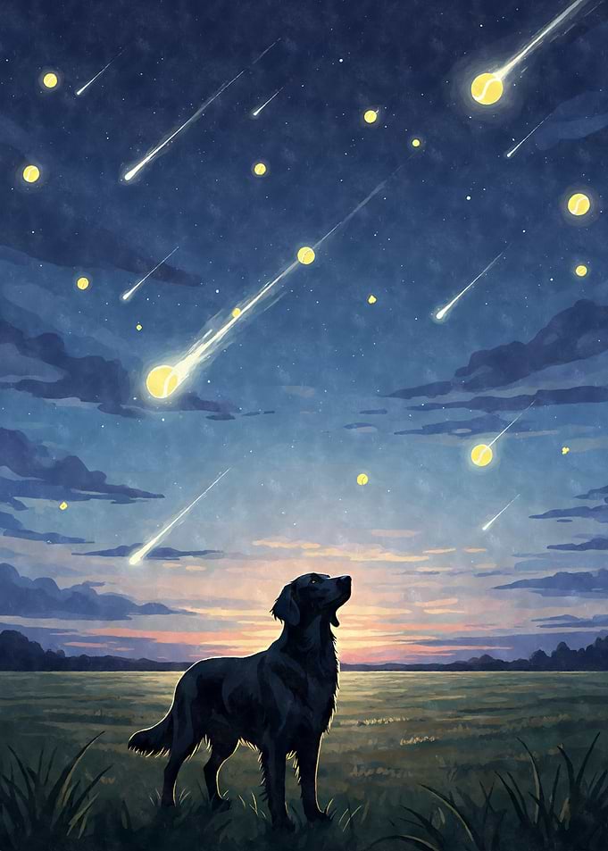 Flat-Coated Retriever Tennis Ball Meteor Shower