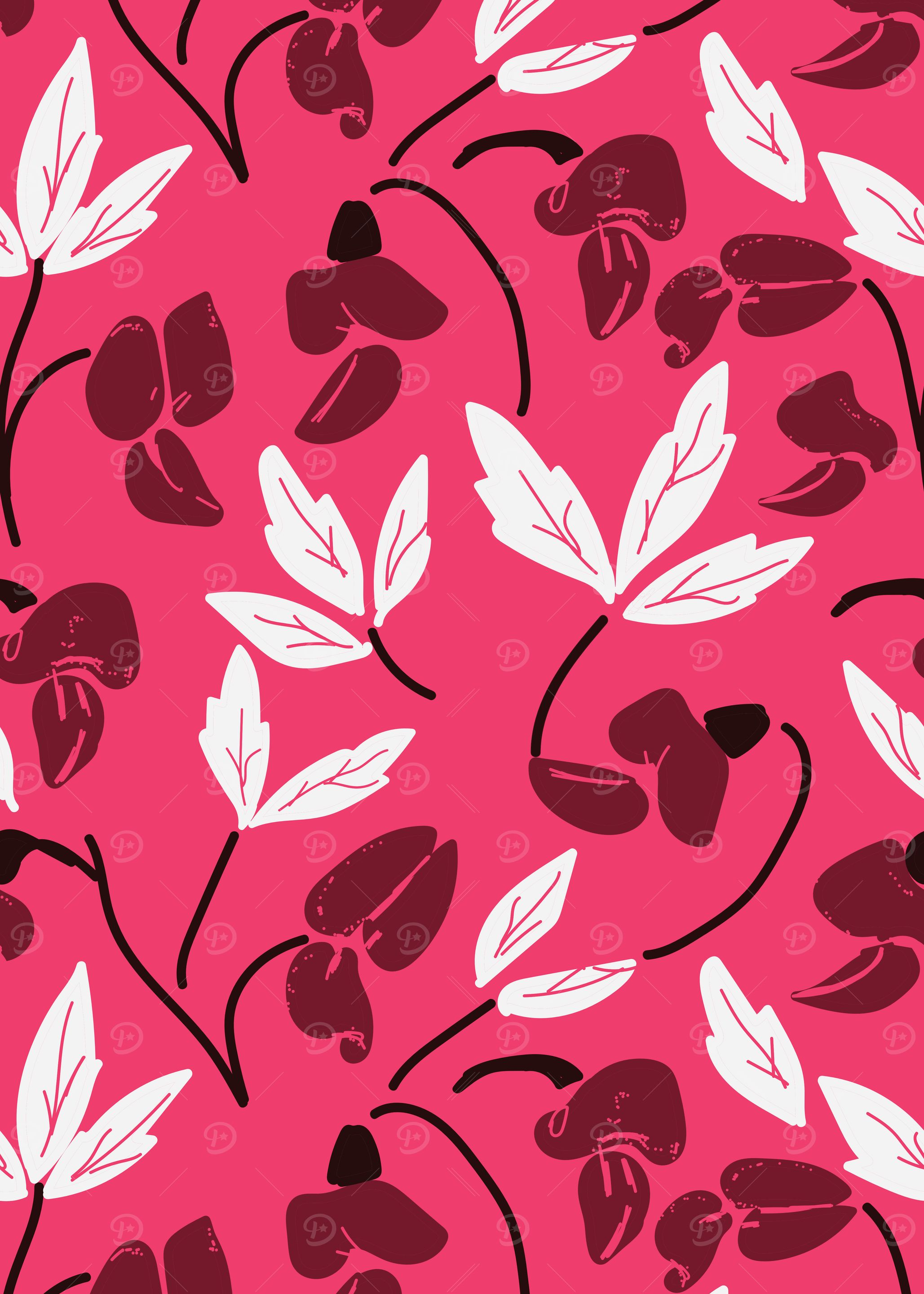 Floral Pattern with Dark Red Flowers