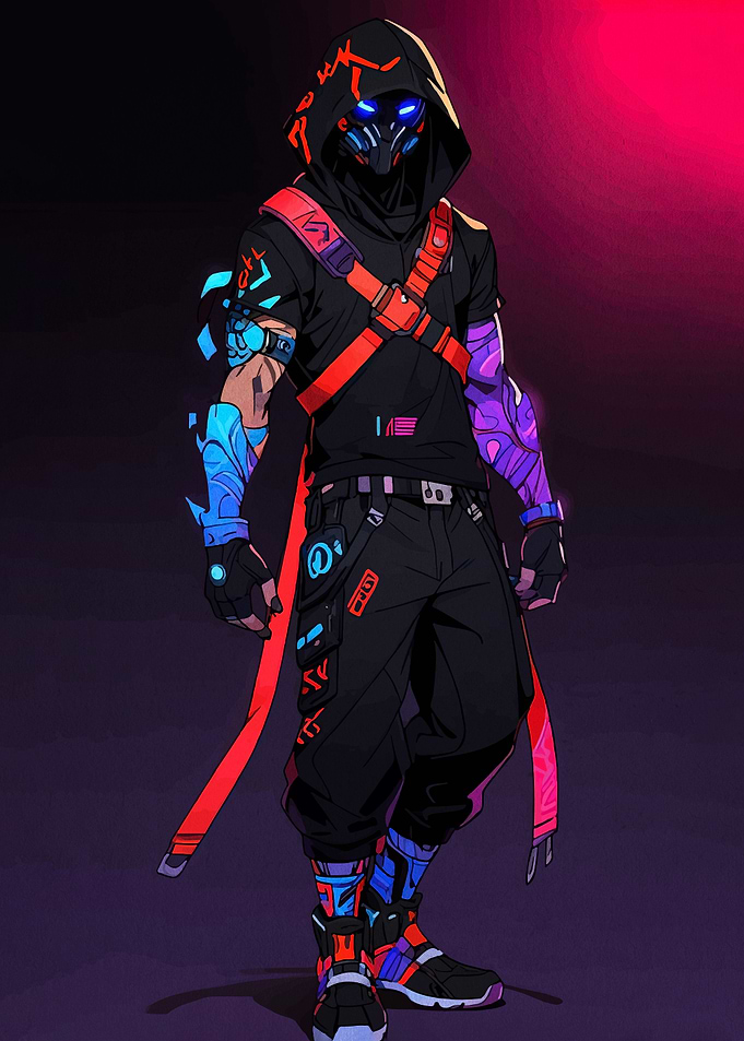Cyberpunk Hooded Character with Neon Accents