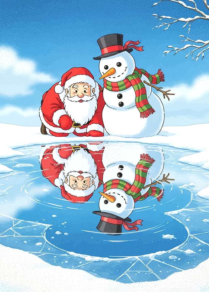 Santa and Snowman Reflection