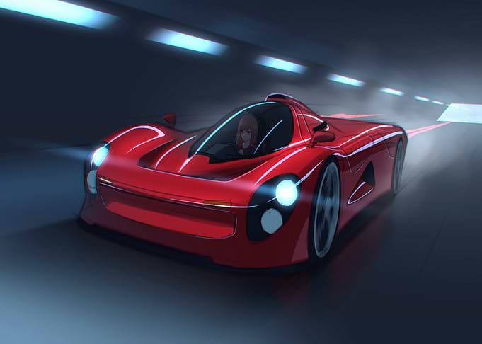 Red Sports Car in Tunnel