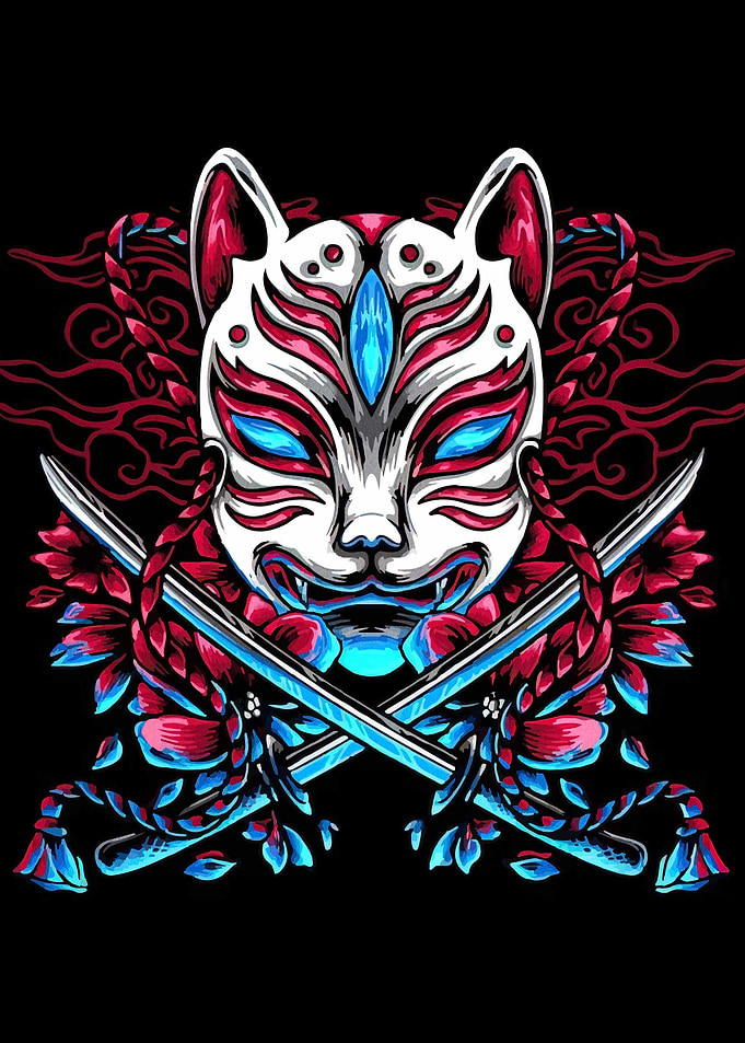 Kitsune Mask with Swords Illustration