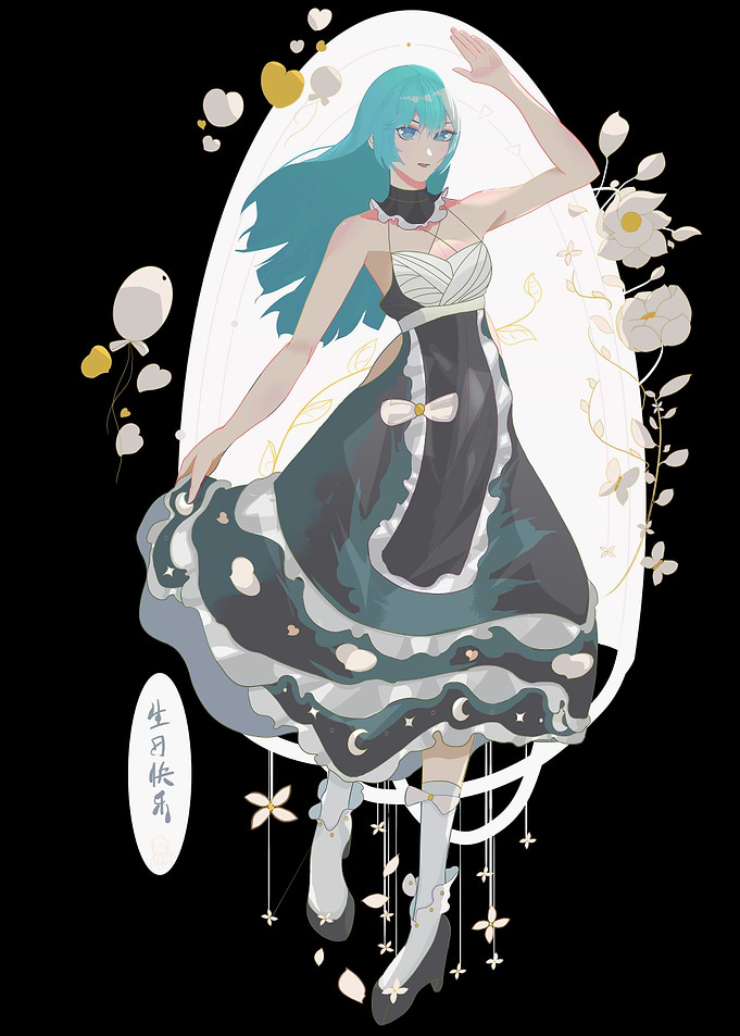 Anime Girl in Dress with Moon Pattern