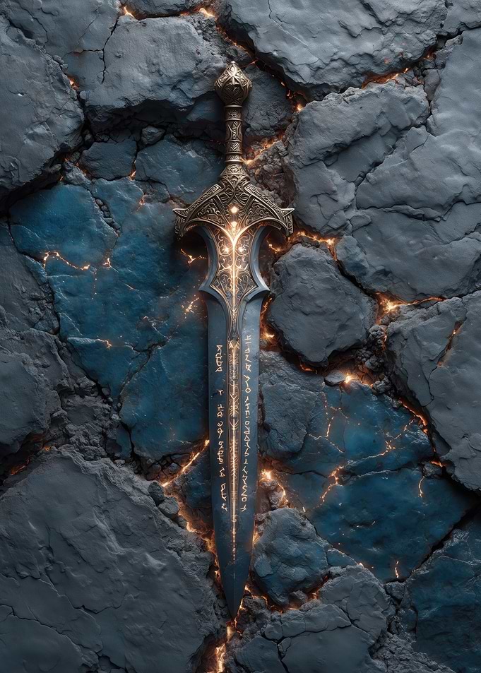 Enchanted Sword on Cracked Stone