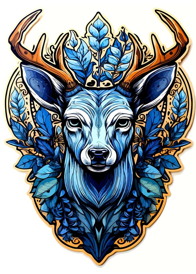Blue Deer with Floral Ornament