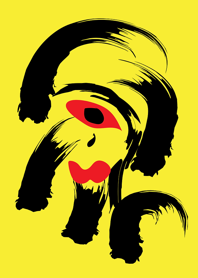 Abstract Face Poster – Brushstroke Art on Yellow