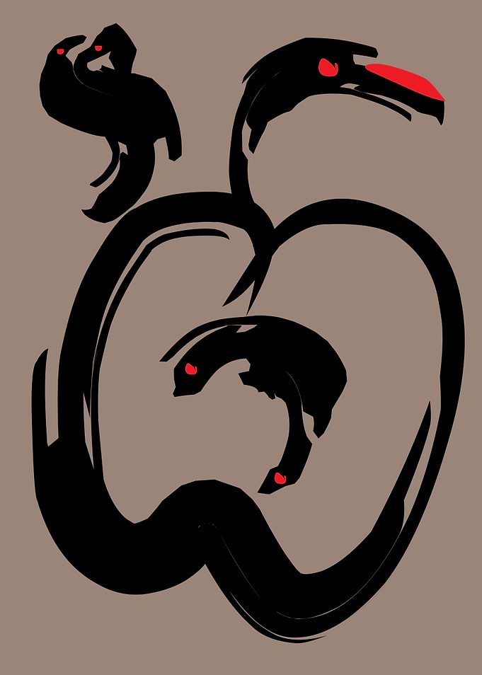 Abstract Apple with Bird-like Figures