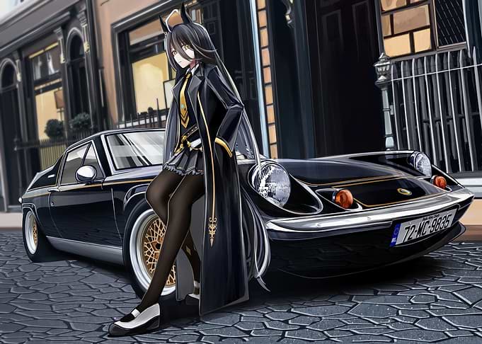 Anime girl with black Lotus car