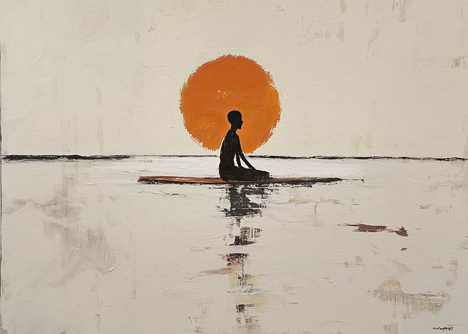Meditative Silhouette Under Orange Sun Painting