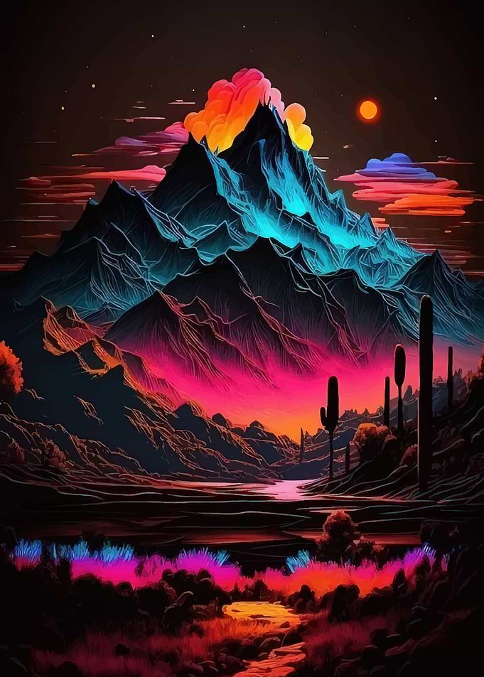 Neon Desert Mountain Landscape