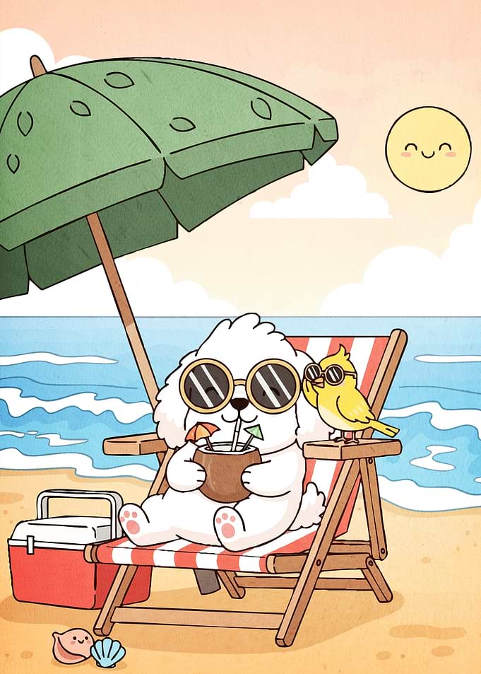 Dog and Bird Beach Vacation