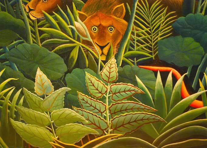 Surreal Jungle with Lions and Snake, henri rousseau painting
