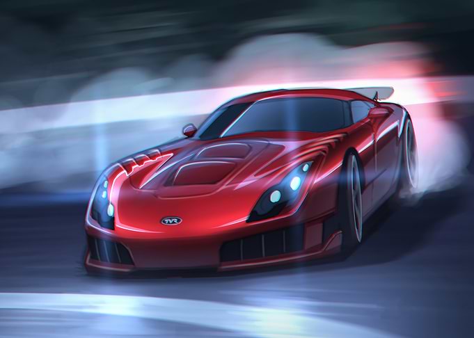 Red TVR Sports Car in Motion