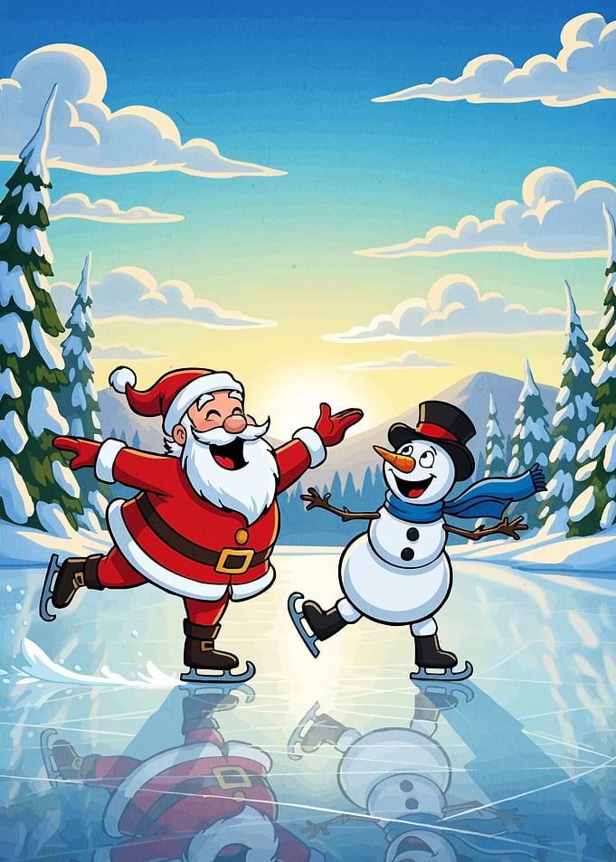 Santa Snowman Ice Skating