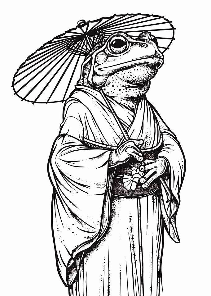 Frog in Kimono with Umbrella