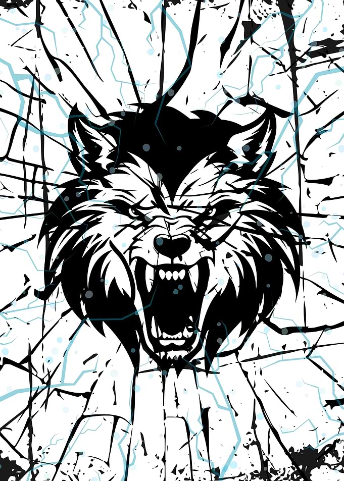Angry Wolf Breaking Through Glass