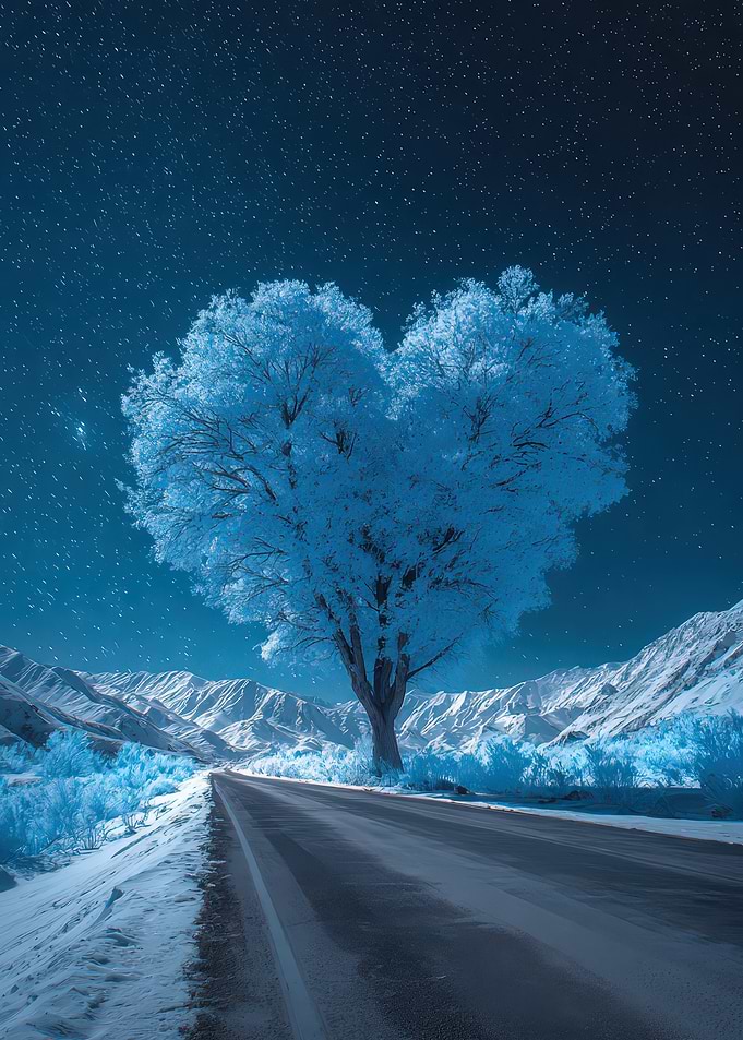 Heart-Shaped Tree Under Starry Night