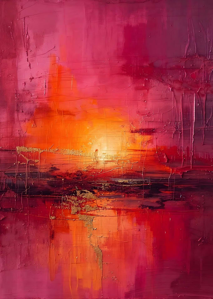 Abstract Sunset Painting in Red and Orange