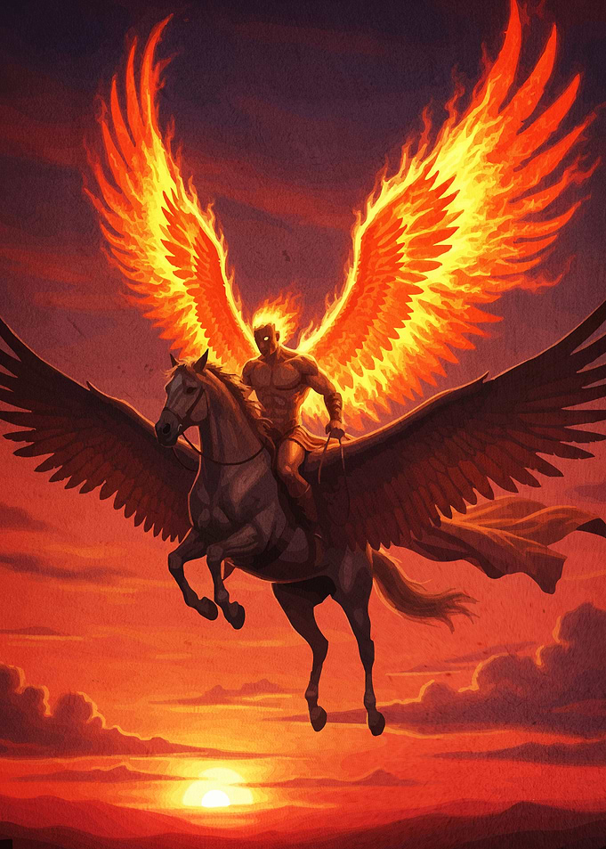 Fiery Winged Rider Pegasus