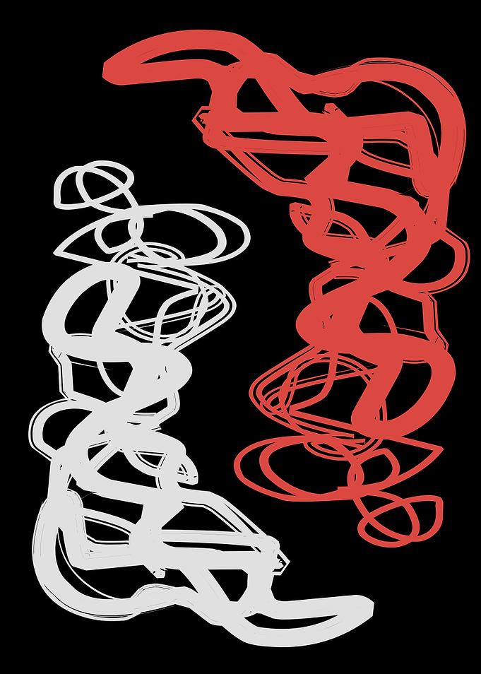 Red and White Fluid Line Art – Abstract Wall Poster on Black