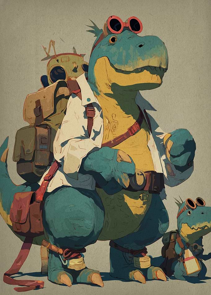 Adventurous Dinosaur with Backpack and Goggles