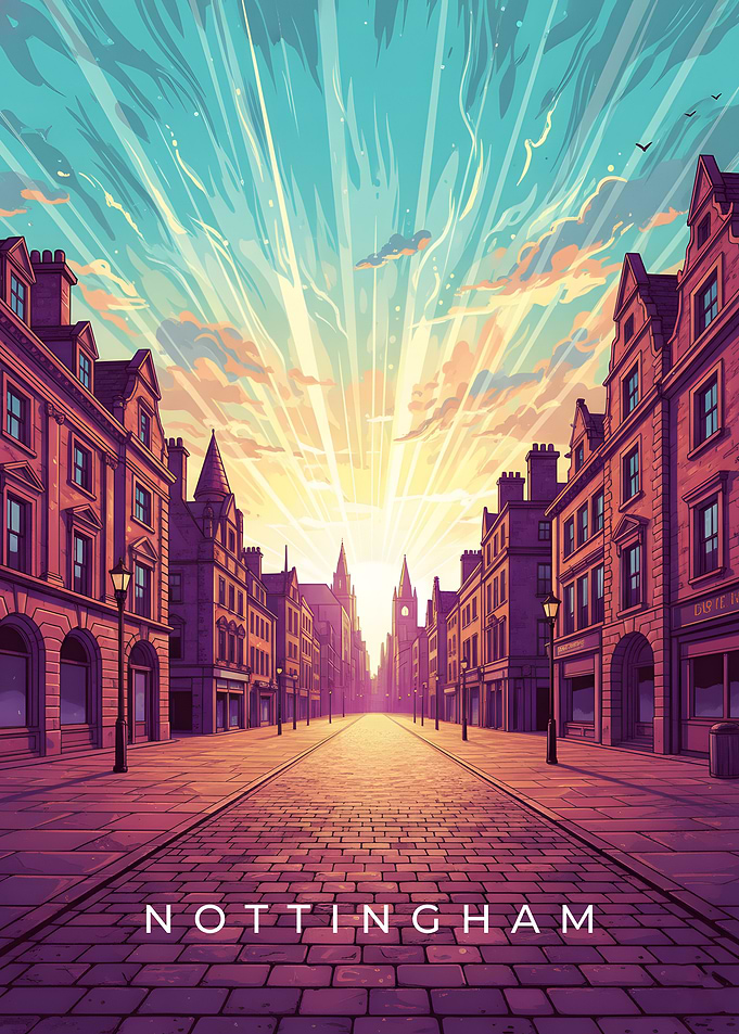 Nottingham Cityscape with Radiant Sky