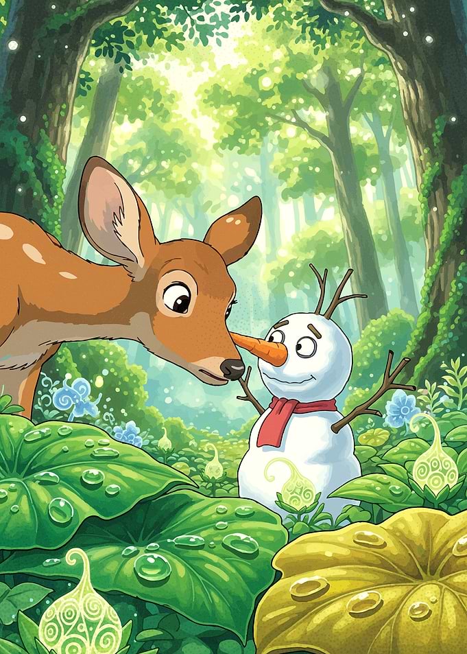 Deer and Snowman in Forest
