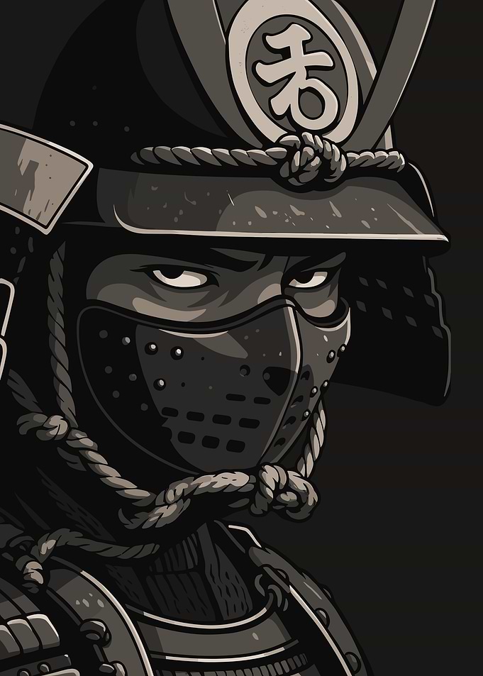 Monochrome Samurai Warrior Portrait