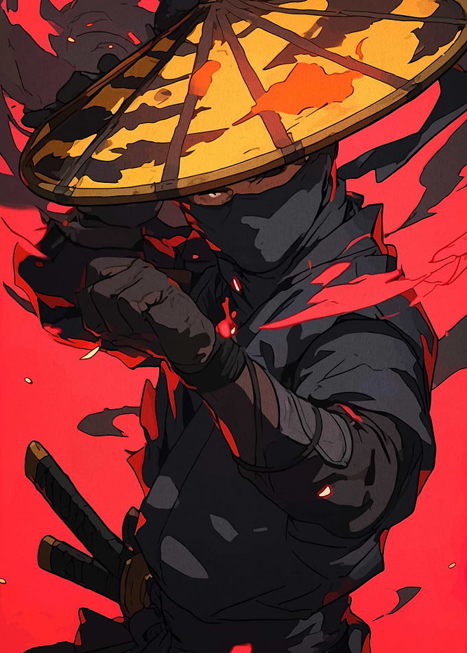 Ninja Warrior with Katana and Hat