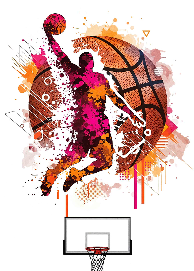 Basketball Player Dunking with Abstract Elements