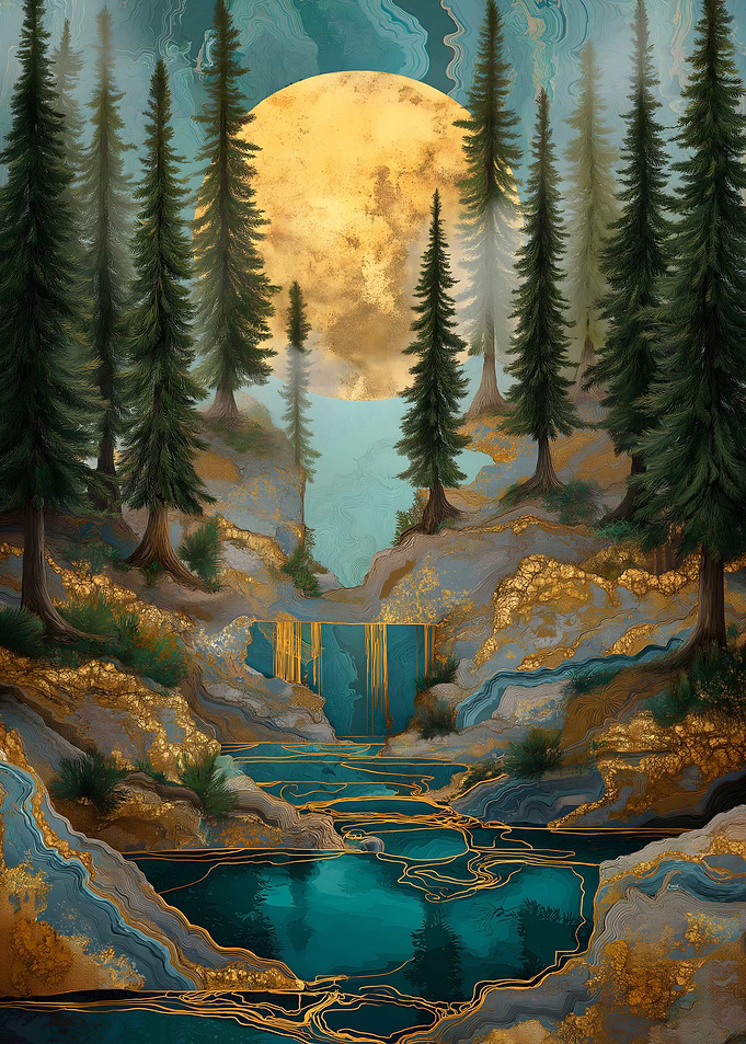 Golden Pines Forest Kintsugi Art