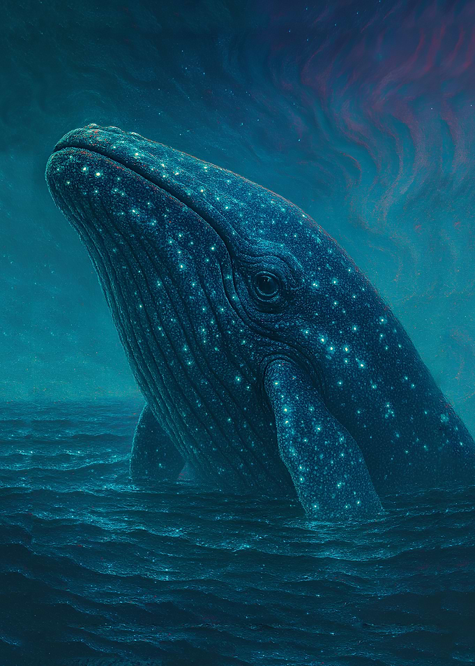 Majestic whale in deep ocean, dreamy sea creature