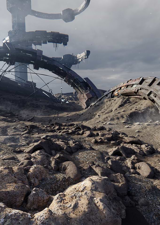 Post-Apocalyptic Landscape with Alien Structures