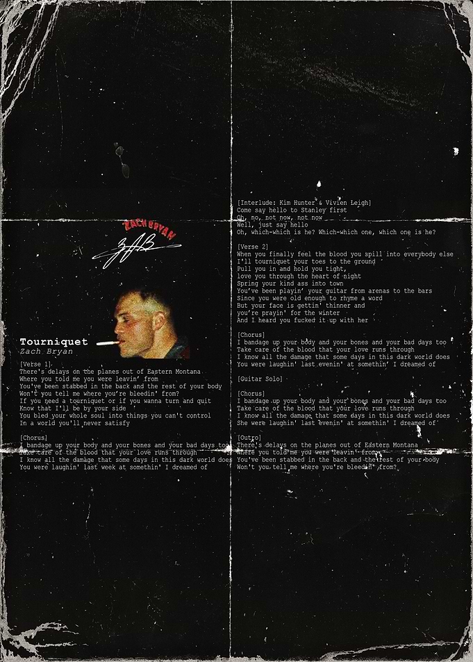 Zach Bryan - Tourniquet Lyrics Sheet