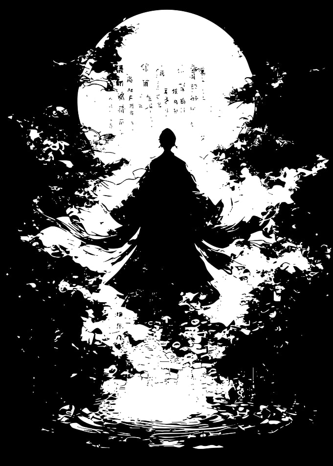 Silhouette Figure Under Moonlit Sky