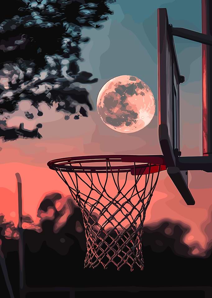 Basketball hoop with moon