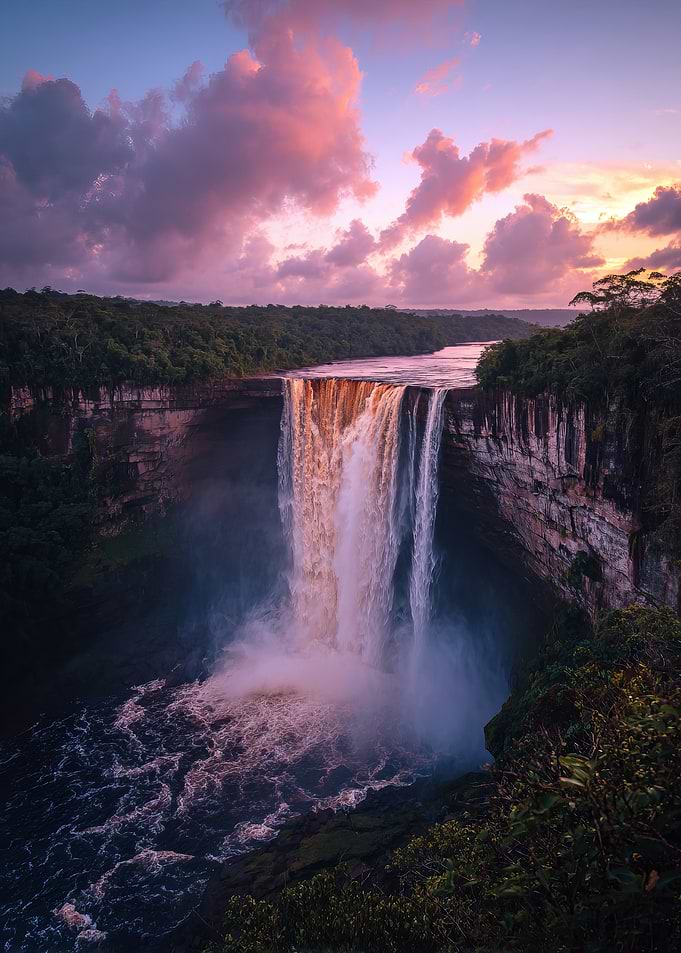 Kaieteur Falls Majestic Waterfall at Sunset
