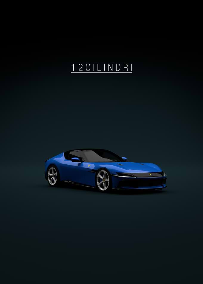 Blue Ferrari 12Cilindri on Dark Background