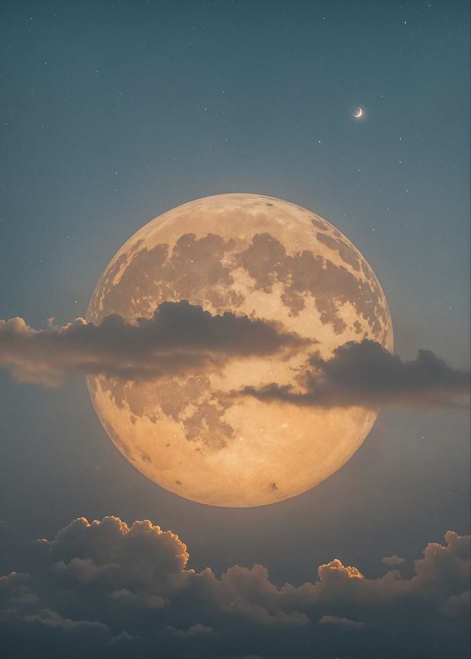 Full Moon with Clouds and Stars