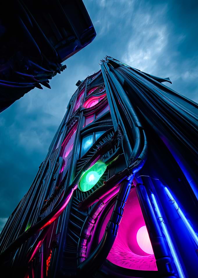 Futuristic Building with Neon Lights