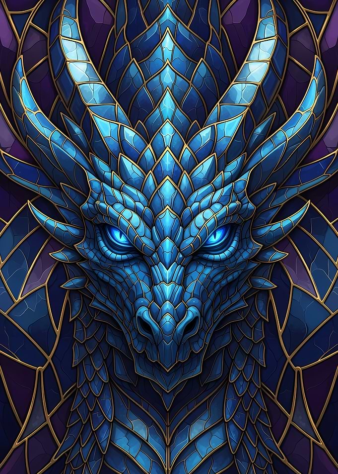 Blue Dragon Stained Glass Portrait