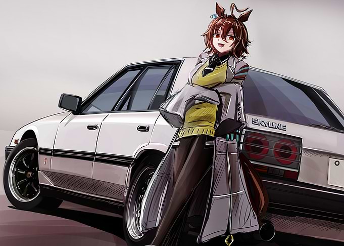 Anime Girl with White Nissan Skyline