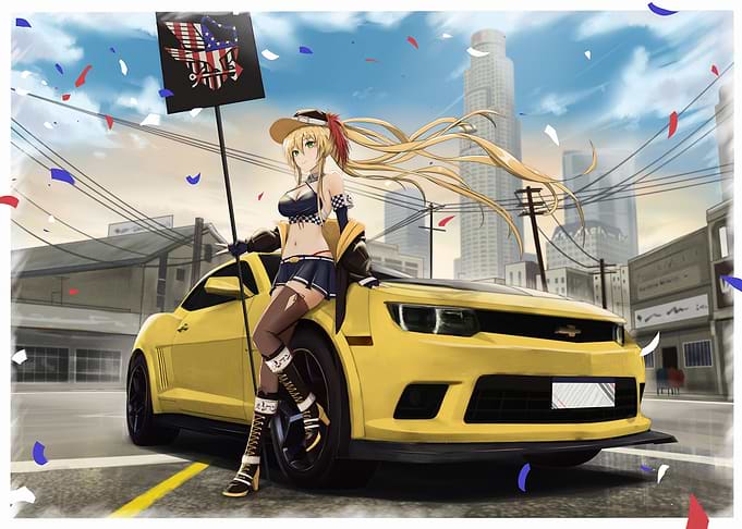 Anime Girl with Yellow Car