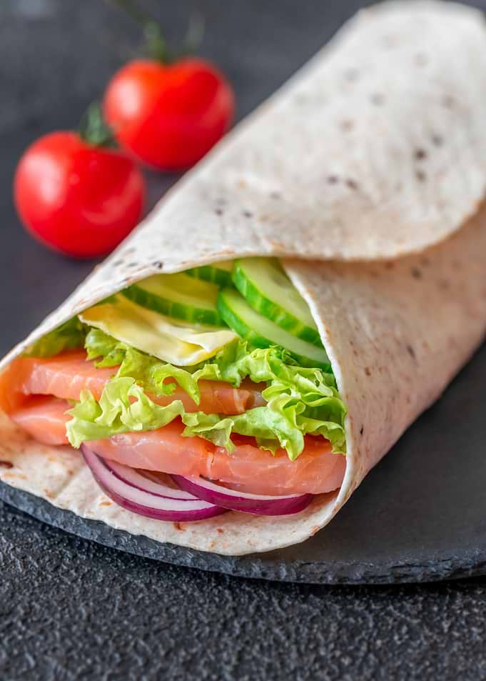 Salmon Wrap with Vegetables on Plate
