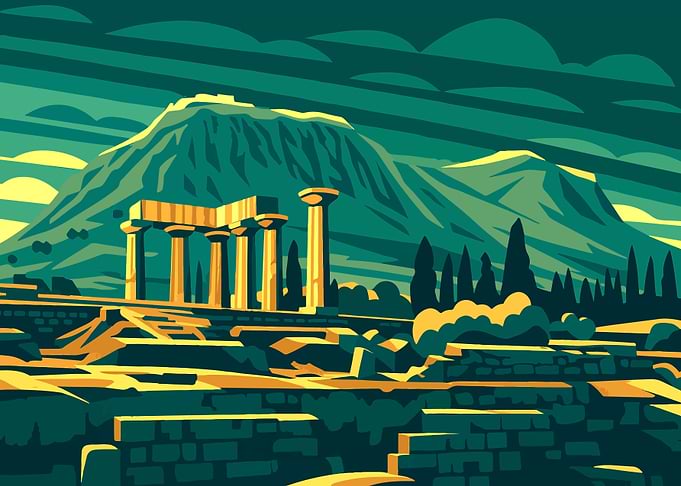 orinth – Stylized Art Deco Illustration of Ancient Ruins