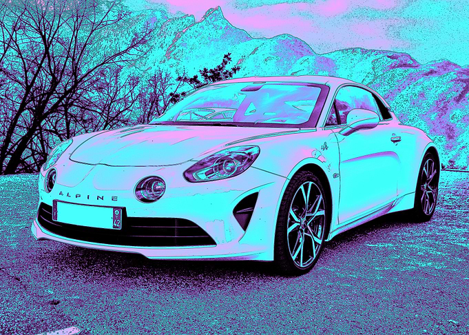 Alpine A110 in Psychedelic Landscape