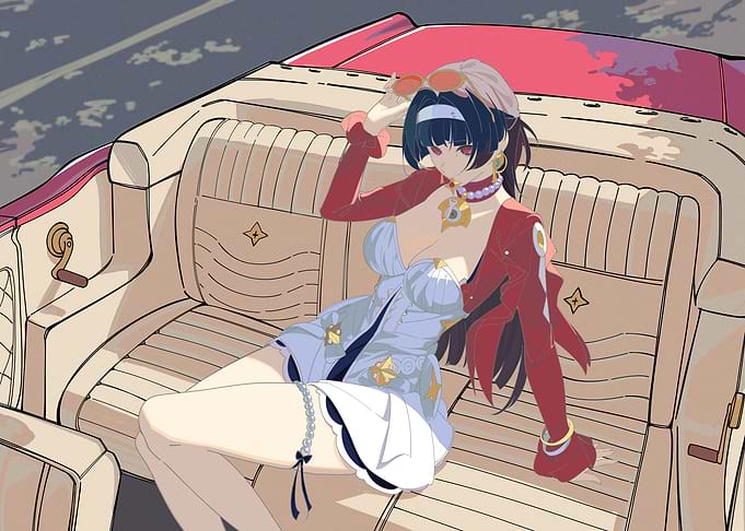 Astra Yao in a vintage car
