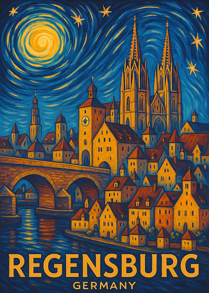 Regensburg Germany Nightscape Art